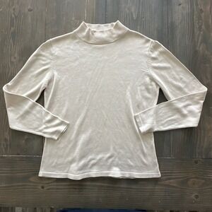 VTG Valerie Stevens Petites 100% Silk Mock Neck Top Ivory Women's Size PS